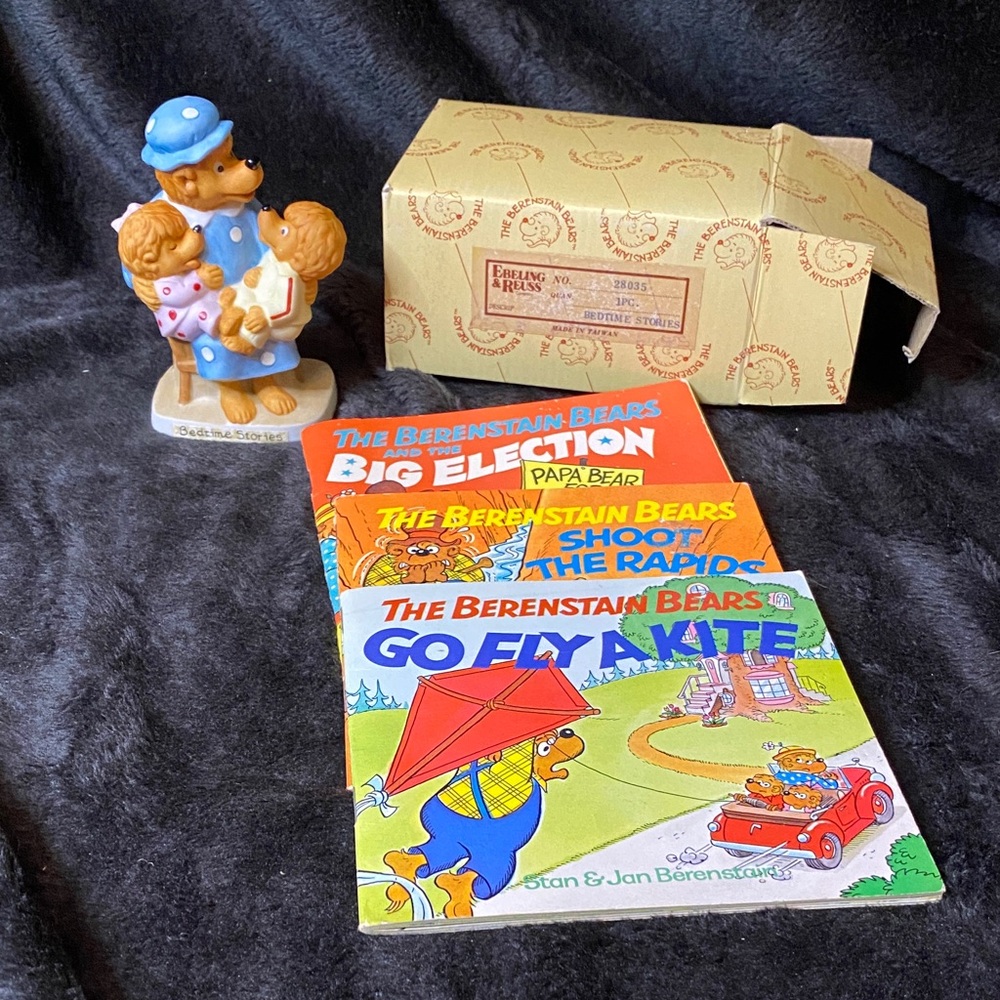 Vintage The Berenstain Bears Bedtime Stories Book Set with Figurine